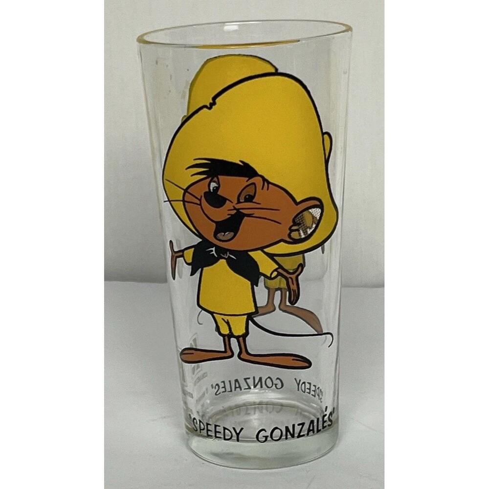 Speedy Gonzales Cartoon Glass Vintage 1973 Looney Tunes Black Letter Pepsi Retro